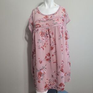 Daniel Rainn L,XL blouse lightweight sheer flower tie keyhole sheer round neck